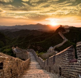 sunset over great wall of china