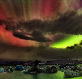 colorful aurora borealis over iceland