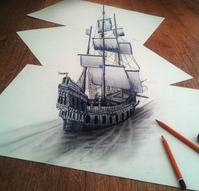 mind blowing 3D drawing on flat sheet of paper