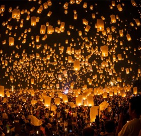 thousands of lanterns float to the sky, thailand