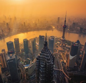 shanghai cityscape at sunset