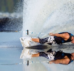 reflection of a wakeboarder
