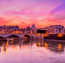 the urban landscape of rome with a amazing sunset