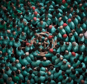 making of human tower, spain