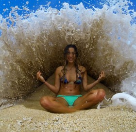 perfect timing, girl under wave