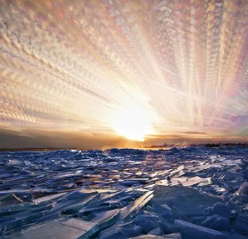 400 photos merged into one, icy sunset