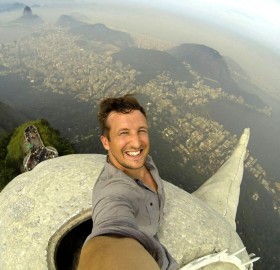 selfie at the top of christ the redeemer statue, rio de janeiro