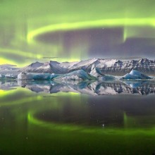 aurora over a glacier lagoon, iceland