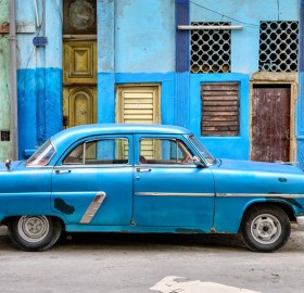 blue car in havana, cuba