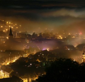 foggy night at wernigerode, germany