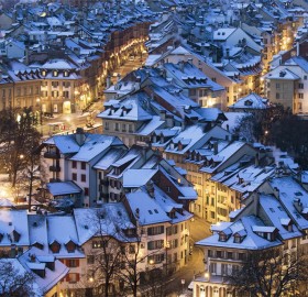 Snow-Covered Beautiful City of Bern, Switzerland