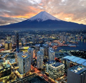 Mount Fuji Overlooking City Of Yokohama