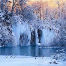 Frozen Waterfalls Of Plitvice National Park, Croatia