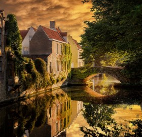 Golden Sunset In Bruges, Belgium