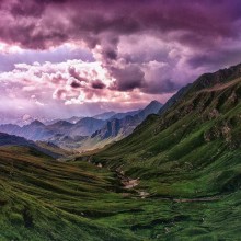 Purple Sky Over Switzerland Landscapes