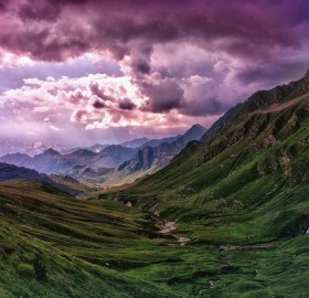 Purple Sky Over Switzerland Landscapes