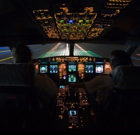 landing at night, cockpit view