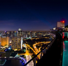 singapore`s sky park pool at night