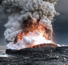 volcanic lava meets ocean water