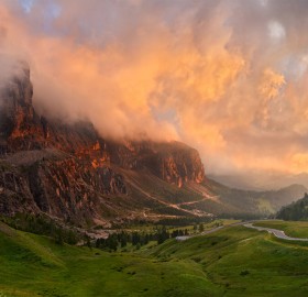 stormy sunset over alpes, italy