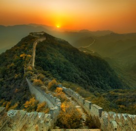 a great wall at sunset, china