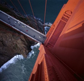 looking down from the golden gate bridge