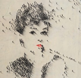 audrey hepburn portrait made out of people