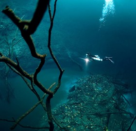 underwater river flows along mexico`s ocean floor