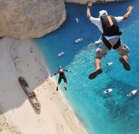 free fall off a cliff, zakynthos, greece