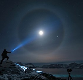 flashlight beam on the moon