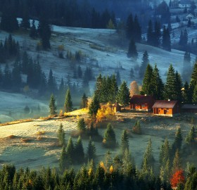 the farm on carpathian mountains