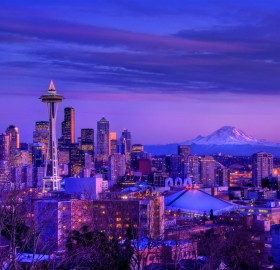 winter in seattle at dusk
