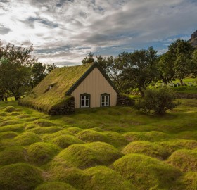 little church made from wood and peat, iceland