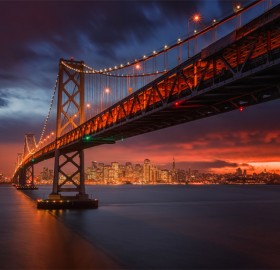 fiery sunset over san francisco
