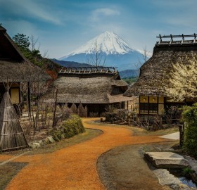 small village bellow mount fuji, japan