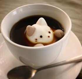 marshmallow cat inside coffee mug