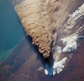 volcanic eruption seen from a space