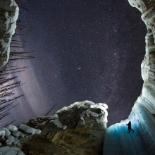 night ice climbing, haffner creek kootenay