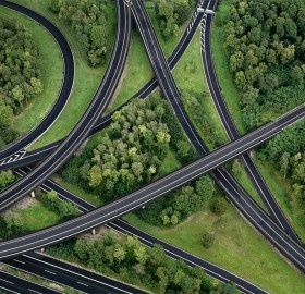 aerial view of highway interchange, germany