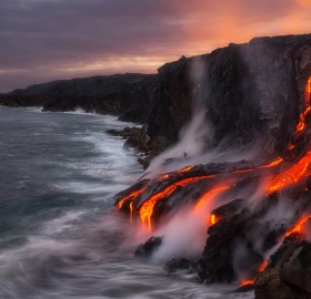 lava flow in ocean from big island, hawaii