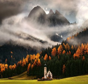 An Italian Church In The Middle Of Fall