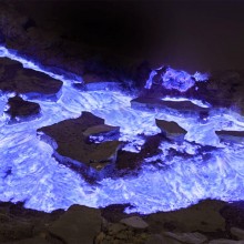 Flaming Sulfur From Volcano, Indonesia