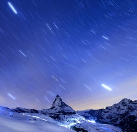 Stars In The Night Sky Over Matterhorn Mountain, Switzerland