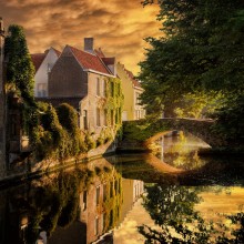 Golden Sunset In Bruges, Belgium