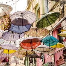 Umbrellas At Streets Of Albania