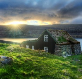 House With Grass Roof In Suyavik, Iceland