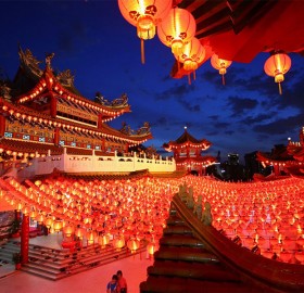 Lanterns Hung In A Temple In Kuala Lumpur In Celebration Of New Year