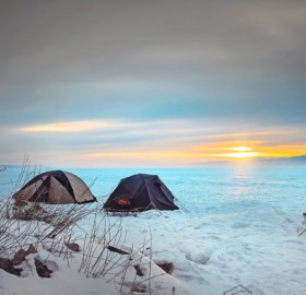 Camping Over Frozen Lake